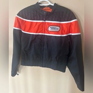 Harley-Davidson Black & Orange Women's Bomber Jacket with White Piping